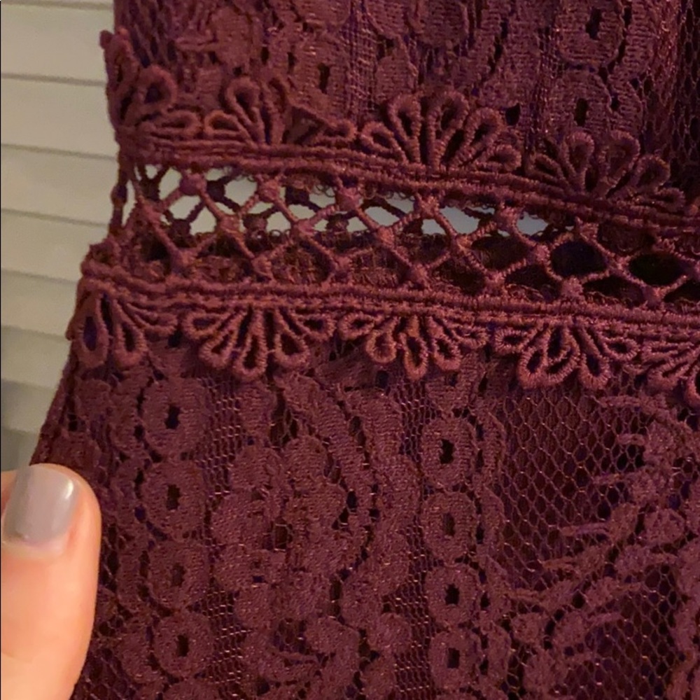 Lulus Burgundy Lace Ruffle Midi - Picture 4 of 7